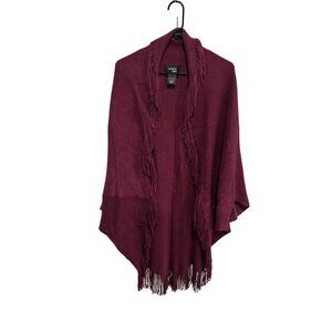Layers By Lizden Burgundy Fringe Open Front Poncho Shawl Missy One Size Trendy